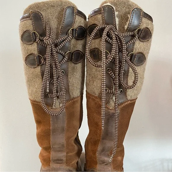 Womens Brown Leather and Wool Platform Boots - Picture 5 of 16